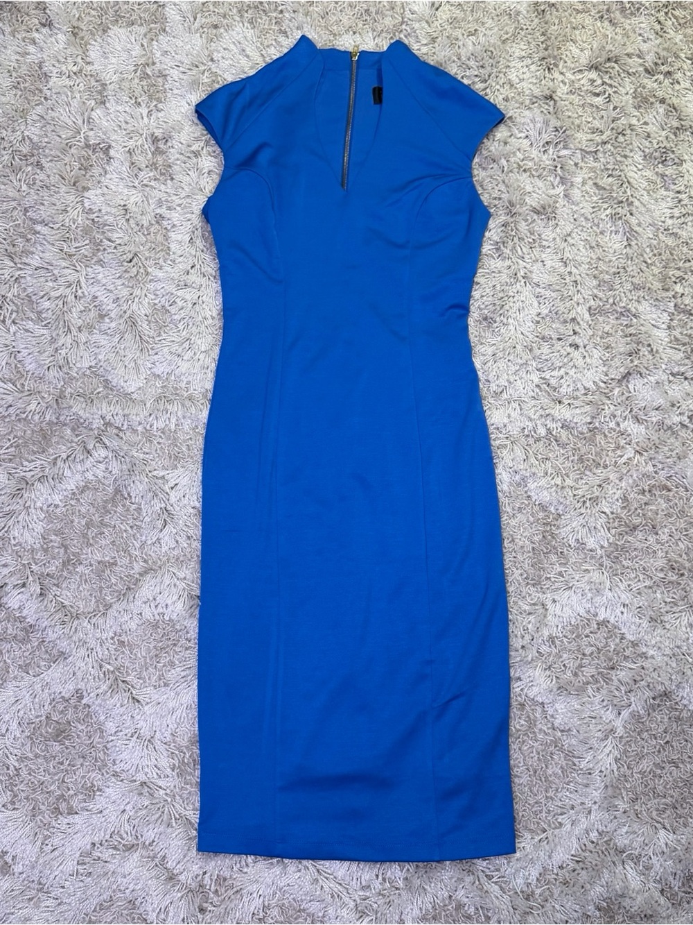 Alexia Admor Blue Mock Neck Sheath Midi Dress Size Small Exposed Zipper